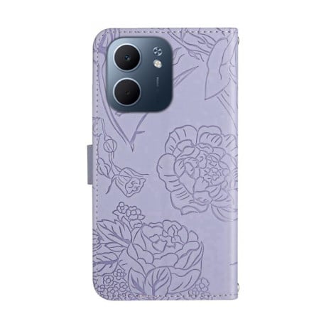 Чехол-книжка с мягкой фактурой и тиснением Butterfly на OPPO A5x 4G Global / 5G Global - фиолетовый