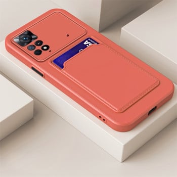 Противоударный чехол Card Slot Design для Xiaomi Redmi Note 11 / Poco M4 Pro 4G - пурпурно-красный