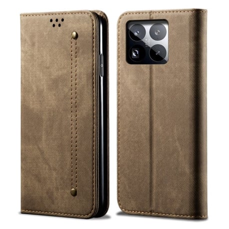 Чохол книжка Denim Texture Casual Style на Xiaomi 15 Pro - хакі