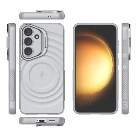 Чехол Lens Frame Bracket Corrugated MagSafe для Samsung Galaxy S25 5G - серый
