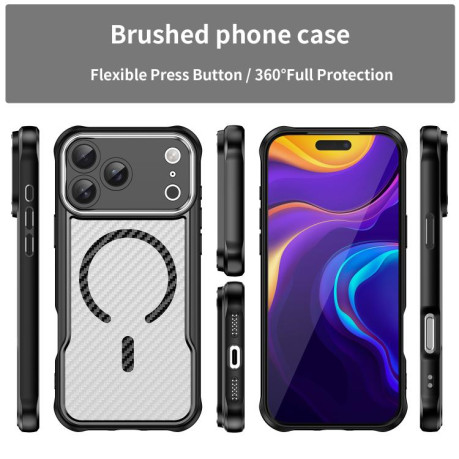 Ударозахисний чохол Carbon Fiber Texture MagSafe Translucent на iPhone 17 Pro Max - чорний