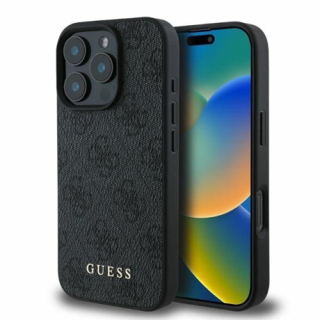 Оригинальный чехол Guess Metal Gold Logo для iPhone 16 Pro Max - Black