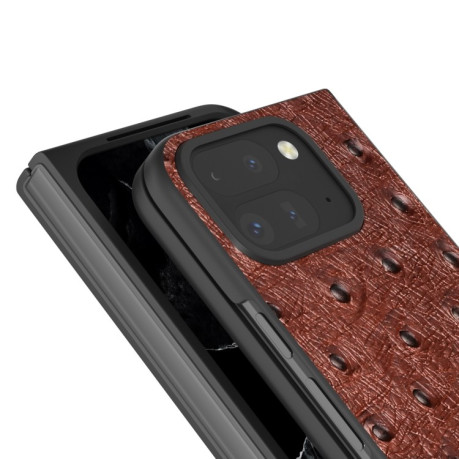 Шкіряний чохол ABEEL Genuine Leather Ostrich Texture для Google Pixel 9 Pro Fold - кавовий