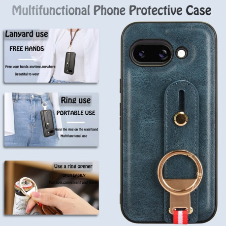 Противоударный чехол Wristband Leather Back для Google Pixel 9a - синий