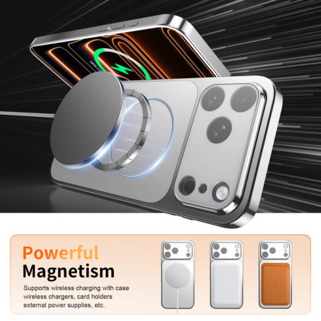 For iPhone 17 Pro Max Corning Glass Plating Large Window MagSafe Phone Case(Silver)