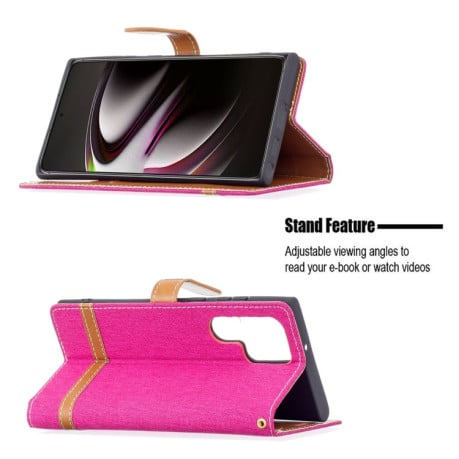 Чохол-книжка Color Matching Denim Texture на Samsung Galaxy S22 Ultra 5G - пурпурно-червоний
