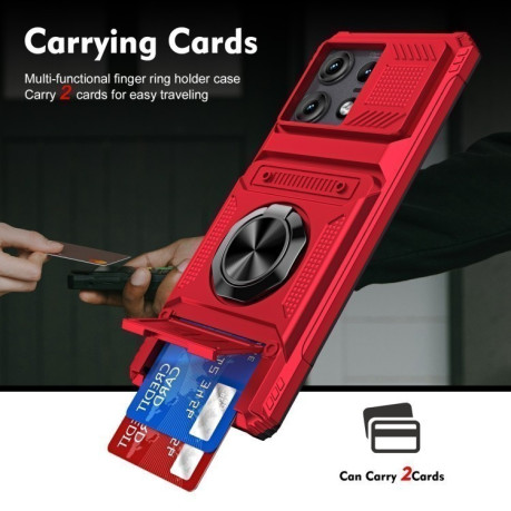 Чохол протиударний Shockproof Card Slot Phone Case with Metal Ring Holder для Motorola Edge 50 Pro - червоний