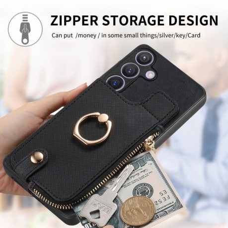Чохол Cross Leather Ring Vertical Zipper Wallet на Samsung Galaxy S24+ 5G - чорний