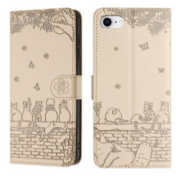 Чохол-книжка Cat Embossing Pattern на iPhone 16e - бежевий
