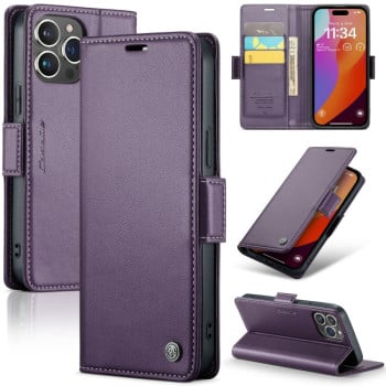 Чохол-книжка CaseMe 023 Butterfly Buckle Litchi RFID Anti-theft Leather для iPhone 15 Pro - фіолетовий
