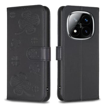 Чехол-книжка Four-leaf Clasp Embossed на Redmi Note 14 Pro 4G - черный