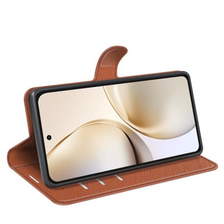 Чохол-книжка Litchi Texture Horizontal Flip Leather на Realme 14 Pro+ - коричневий