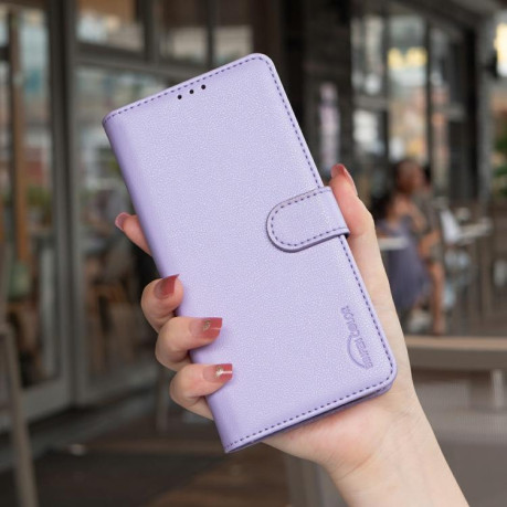 Чехол-книжка Litchi Texture RFID Anti-theft Leather для Xiaomi Poco F7 5G - фиолетовый
