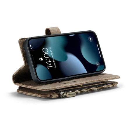 Кожаный чехол-кошелек CaseMe-C30 для iPhone 13 mini - коричневый