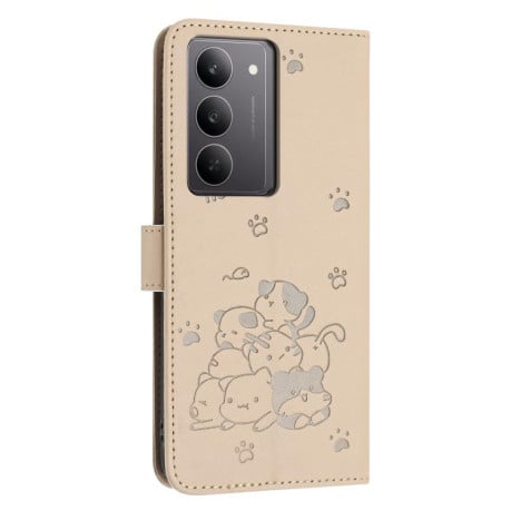 Чехол-книжка Embossed Kitten Phone Leather на Realme C75 / V60 Pro - бежевый