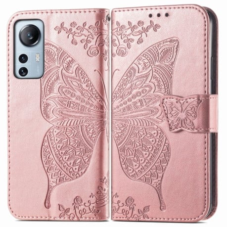 Чехол-книжка Butterfly Love Flower Embossed на Xiaomi 12 Lite - розовое золото