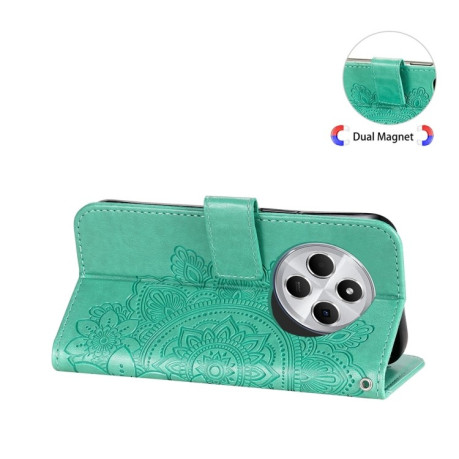 Чехол-книжка 7-petal Flowers Embossing для Xiaomi Redmi 14C 4G/Poco C75/Redmi A4 5G - зеленый