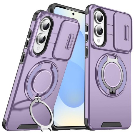 Противоударный чехол Sliding Camshield Ring Holder для Samsung Galaxy S25 Edge 5G - фиолетовый