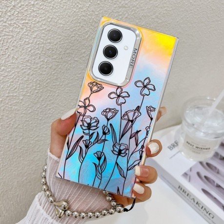 Чохол Electroplating Laser Flower Phone Case with Wrist Strap для Samsung Galaxy A55 5G - Drawn Flowers