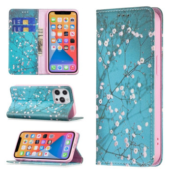 Чехол-книжка Colored Drawing Pattern Invisible для iPhone 13 mini - Plum Blossom