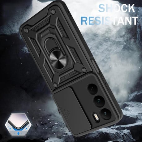 Чехол со шторкой на камеры Sliding Camshield и кармашком для карт на Realme C71 4G - синий