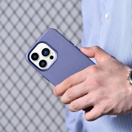 Кожаный чехол iCarer Genuine Leather (MagSafe) для iPhone 14 Pro - фиолетовый