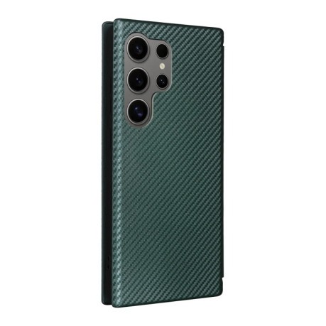 Чехол-книжка Carbon Fiber Texture на Samsung Galaxy S25 Ultra 5G - зеленый