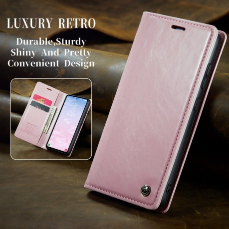 Кожаный чехол-книжка CaseMe 003 Series с магнитной крышкой на Samsung Galaxy S23 FE - розовый