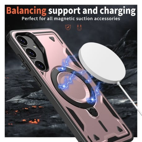 Протиударний чохол MagSafe Holder Armor PC Hybrid для Samsung Galaxy S24 FE 5G - рожеве золото