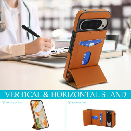 Протиударний чохол Tri-fold Holder Leather Phone Case with Card Slot для Google Pixel 9 / 9 Pro - коричневий