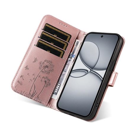 Чехол-книжка с тиснением Dandelion и магнитным хлястиком для Realme 15T 5G — розовое золото