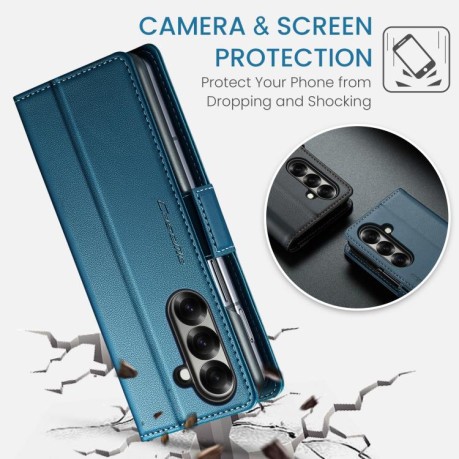 Чехол-книжка CaseMe 023 Butterfly Buckle Litchi Texture RFID Anti-theft Leather для Samsung Galaxy Fold 7 - синий