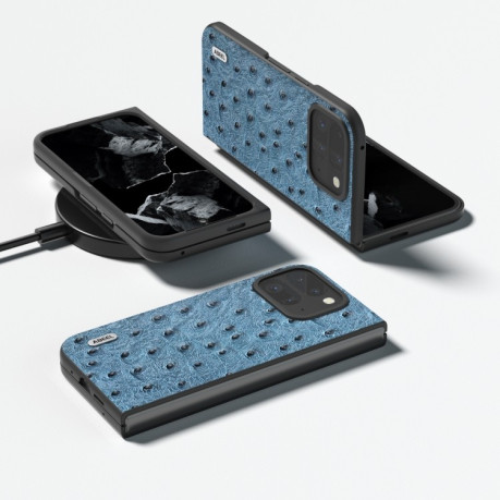 Шкіряний чохол ABEEL Genuine Leather Ostrich Texture для Google Pixel 9 Pro Fold - синій