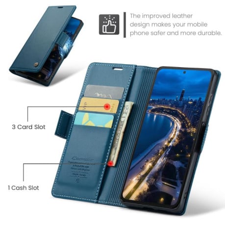 Чехол-книжка CaseMe 023 Butterfly Buckle Litchi Texture RFID Anti-theft Leather для Xiaomi Redmi Note 14 4G 164.84mm - синий