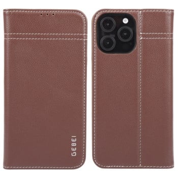 Противоударный чехол GEBEI Top-grain Horizontal Flip Leather для iPhone 16 Pro Max - коричневый