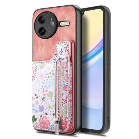 Противоударный чехол Retro Painted Zipper Wallet для Xiaomi Poco F7 Ultra 5G - розовый