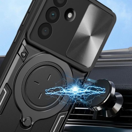 Противоударный чехол CD Texture Sliding Camshield Magnetic Holder на Samsung Galaxy A36 5G - розовый