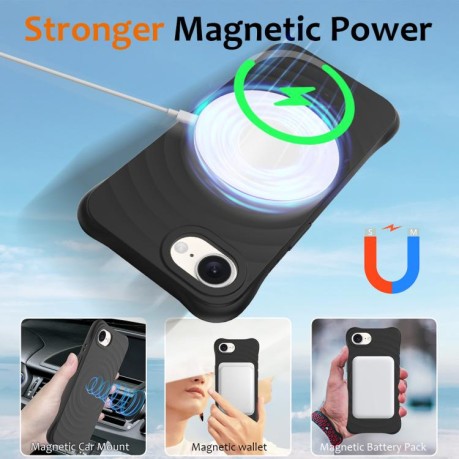 Чохол протиударний Wave Texture MagSafe Magnetic Liquid Silicone для iPhone 16e - чорний
