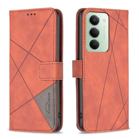 Чехол-книжка с фактурой Rhombus и магнитным хлястиком на Xiaomi Redmi 15 5G Global / 15 4G SEA 169.5mm - коричневый