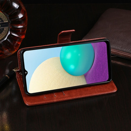Чехол-книжка idewei Crazy Horse Texture на Samsung Galaxy A02 / M02 - пурпурно-красный