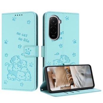 Чохол-книжка Embossed Kitten Phone Leather на Xiaomi Poco M7 4G 169mm — м'ятно-зелений