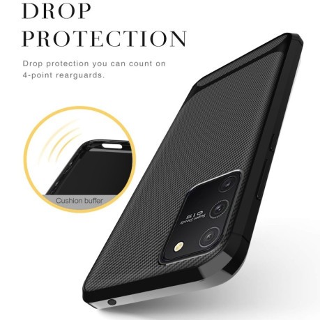 Противоударный чехол Carbon Fiber Texture на Samsung Galaxy S10 Lite - черный