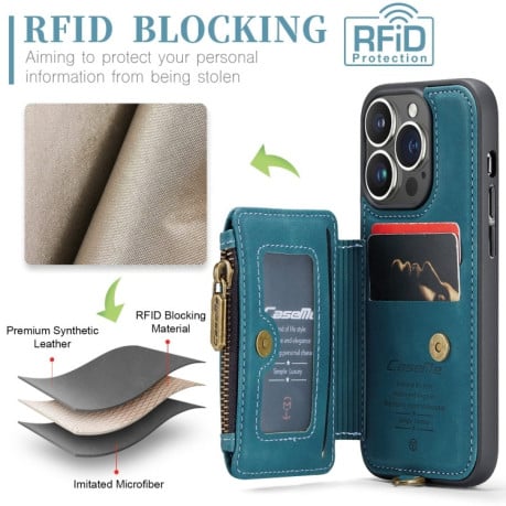 Чехол CaseMe C20 Multifunctional RFID Leather для iPhone 15 Pro Max - синий