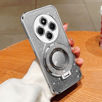 Протиударний чохол Plated Gradient Glitter Round Holder для Xiaomi Redmi 14C 4G/Poco C75/Redmi A4 5G - сріблястий