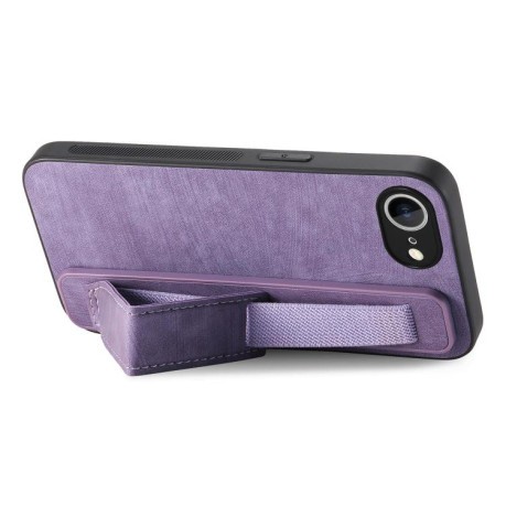 Противоударный чехол Wristband Leather Back для iPhone 16e - фиолетовый