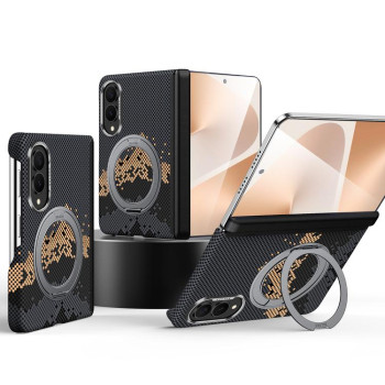 Чехол Sulada с кевларовой текстурой и магнитным держателем на Samsung Galaxy Fold8 5G — чёрный