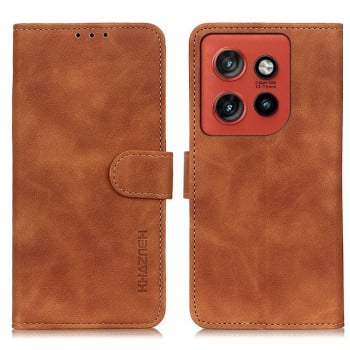 Чехол-книжка KHAZNEH с матовой фактурой Cowhide и магнитным хлястиком на Motorola Edge 60 Neo 5G — коричневый