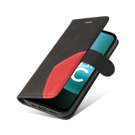 Чохол-книжка Dual-color Splicing Flip Leather на Xiaomi Redmi 15C 4G EU / 15C 5G 173.1mm - чорно-червоний