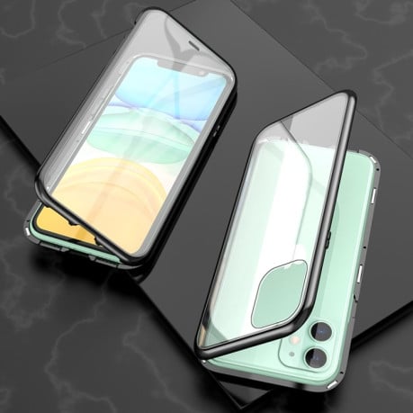 Двухсторонний магнитный чехол Adsorption Metal Frame для iPhone 11 - черный