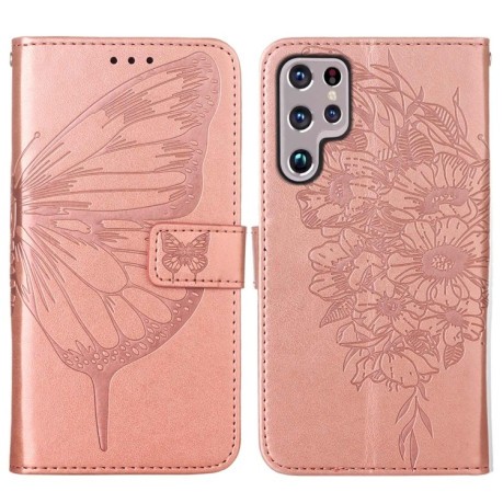 Чохол-книжка Embossed Butterfly Samsung Galaxy S22 Ultra 5G - рожеве золото
